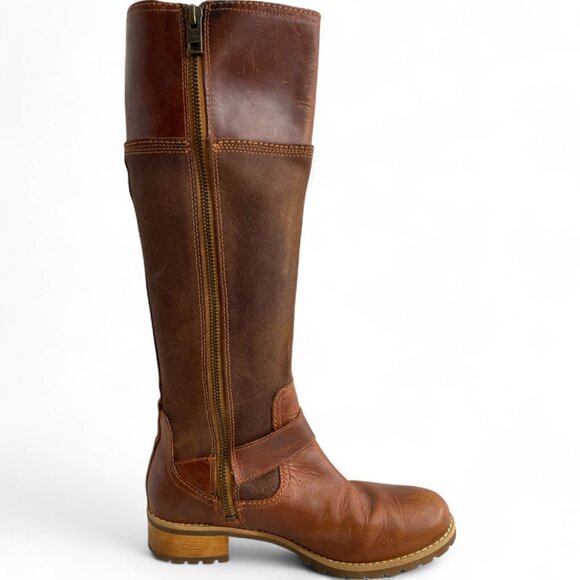Timberland Bethal Tall Brown Leather Riding Zip Winter Harness Boots Women's 6 - Picture 8 of 14
